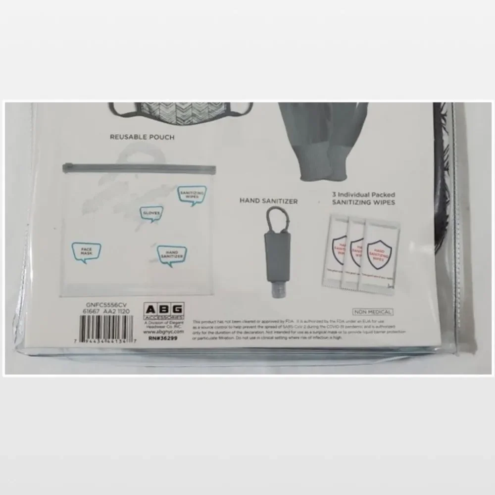 New ABG Accessories Mask Gloves Wipes Adult Travel Kit Grey White 8 Piece NWT